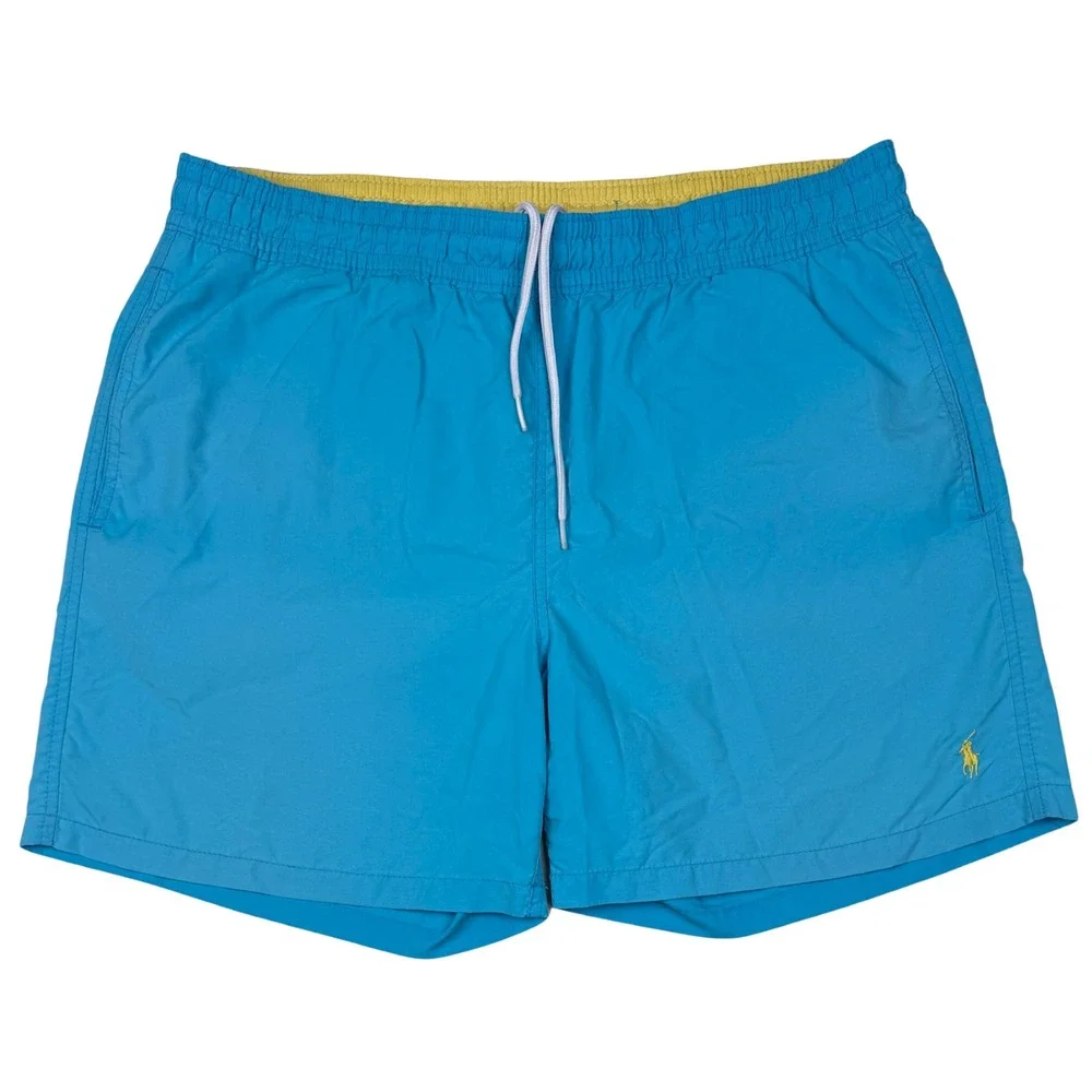 Polo Ralph Lauren Swim Trunks Shorts Men Lined Yellow Pony Large LightBlue Beach